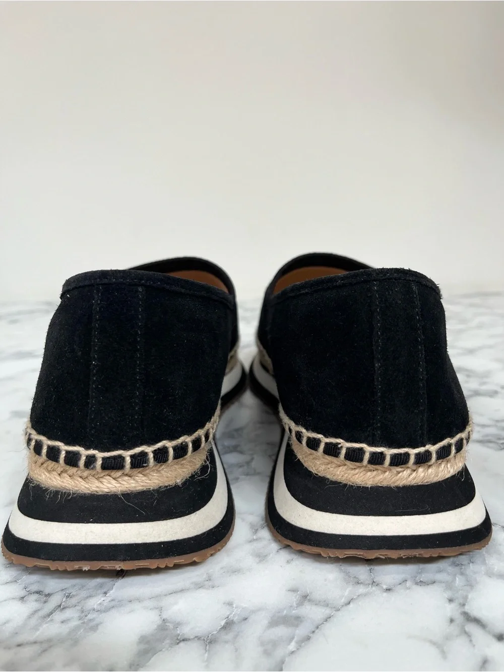 TORY BURCH Suede Leather Espadrille Daisy Black Slip On Trainers Sneakers 9